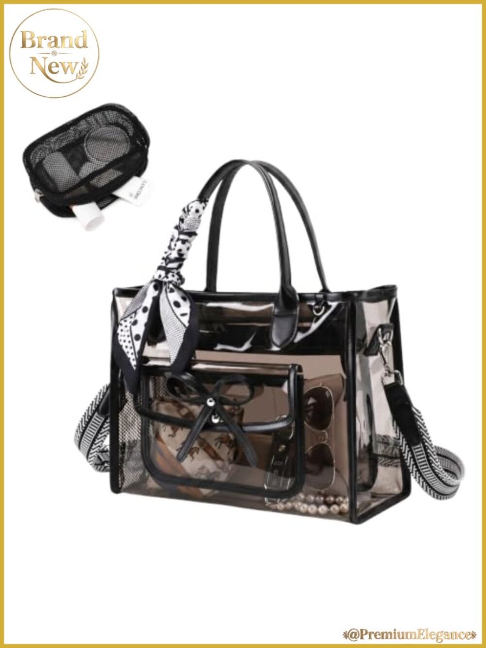 Clear TPU Stadium Approved Tote Bag with Strap Multi-Pocket Concert Work Purse